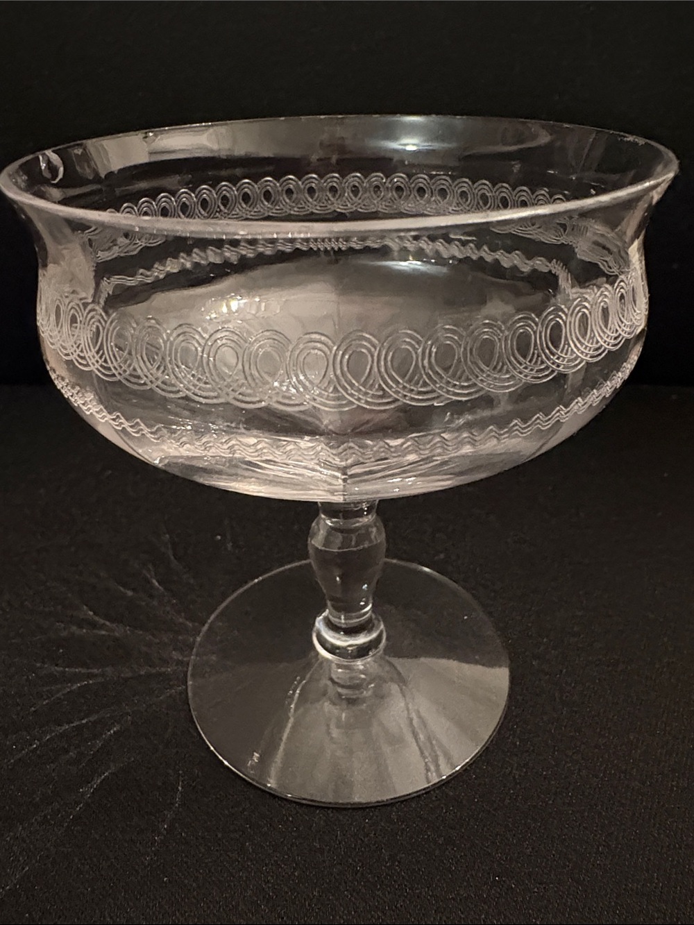 Etched Crystal Glass Small Compote Pedestal Bowl 4" tall 3.5" wide small chip